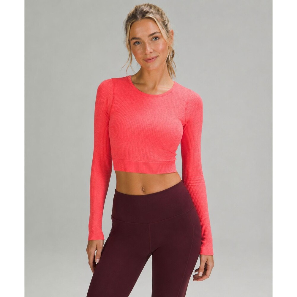 Lululemon Ebb to Street Long Sleeve Ribbed Crop Top Pale Raspberry Size 6